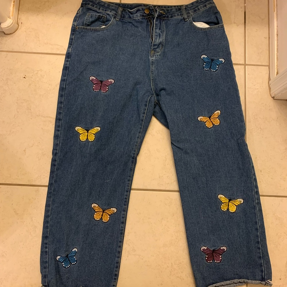 SHEIN butterfly jeans